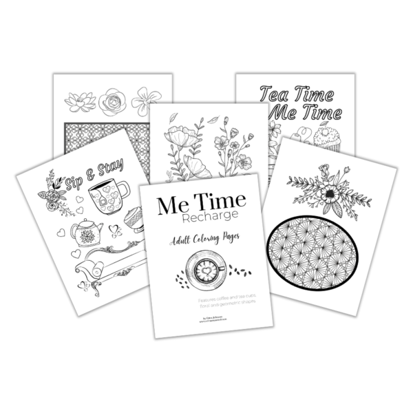 me time recharge adult coloring pages product mockup image